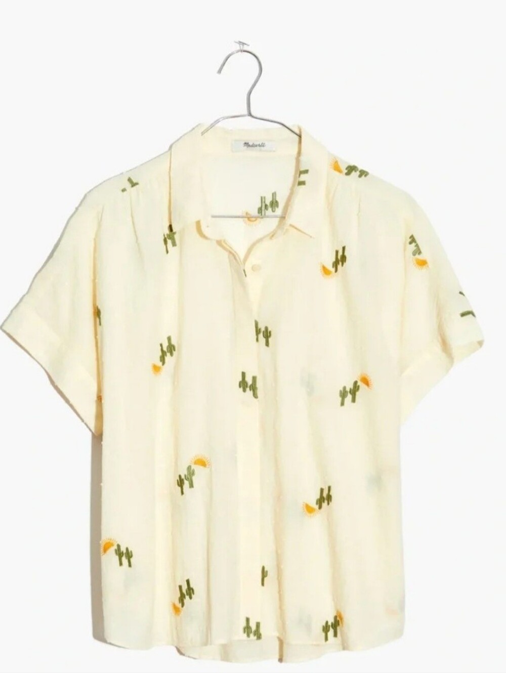 Cactus Embroidered Cropped Lightweight Shirt, XL, Madewell